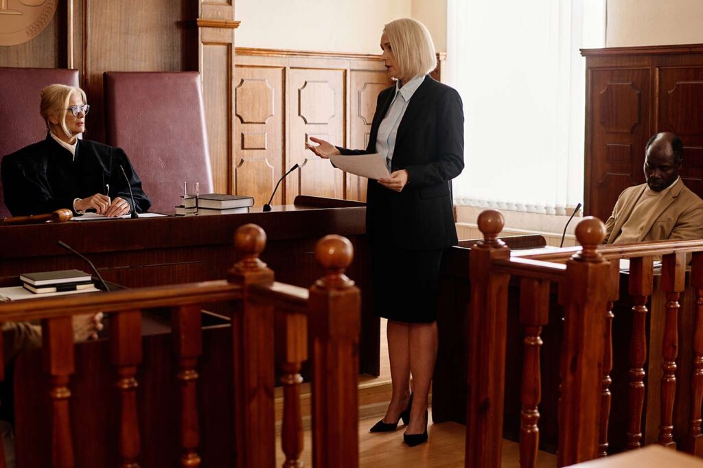Judge listening to lawyer